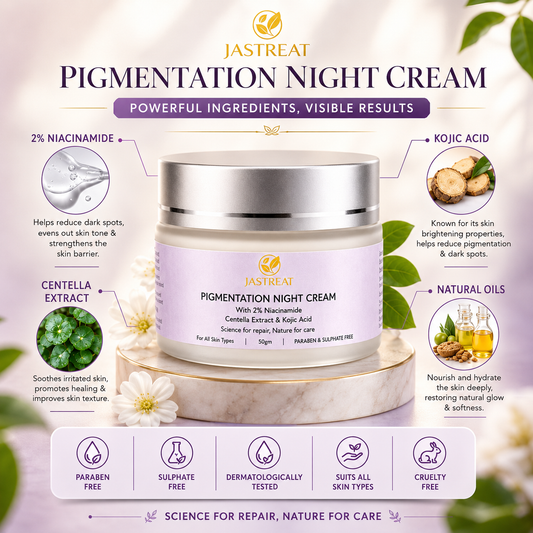 JASTREAT Night Cream with 2% Niacinamide, Kojic Acid & Centella Extract (50ml)
