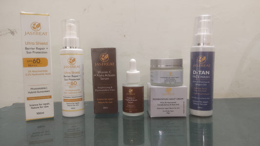 JASTREAT Complete Skincare Combo | Face Wash, Serum, Night Cream & SPF 60 Sunscreen